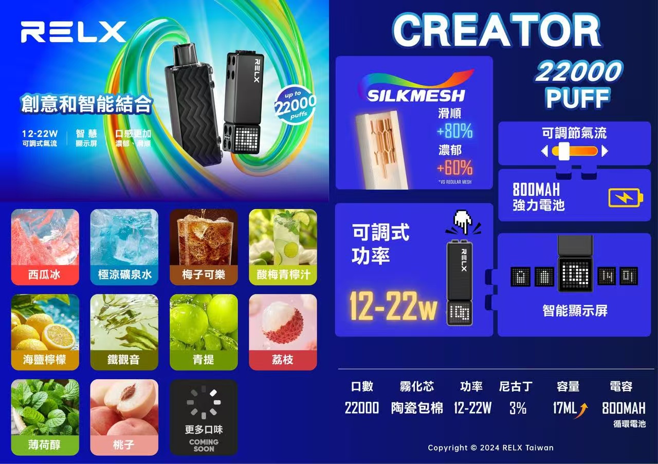 【滿3盒送積木主機】relx 悅刻 creator 積木霧化彈 2200口超大容量 可調節功率